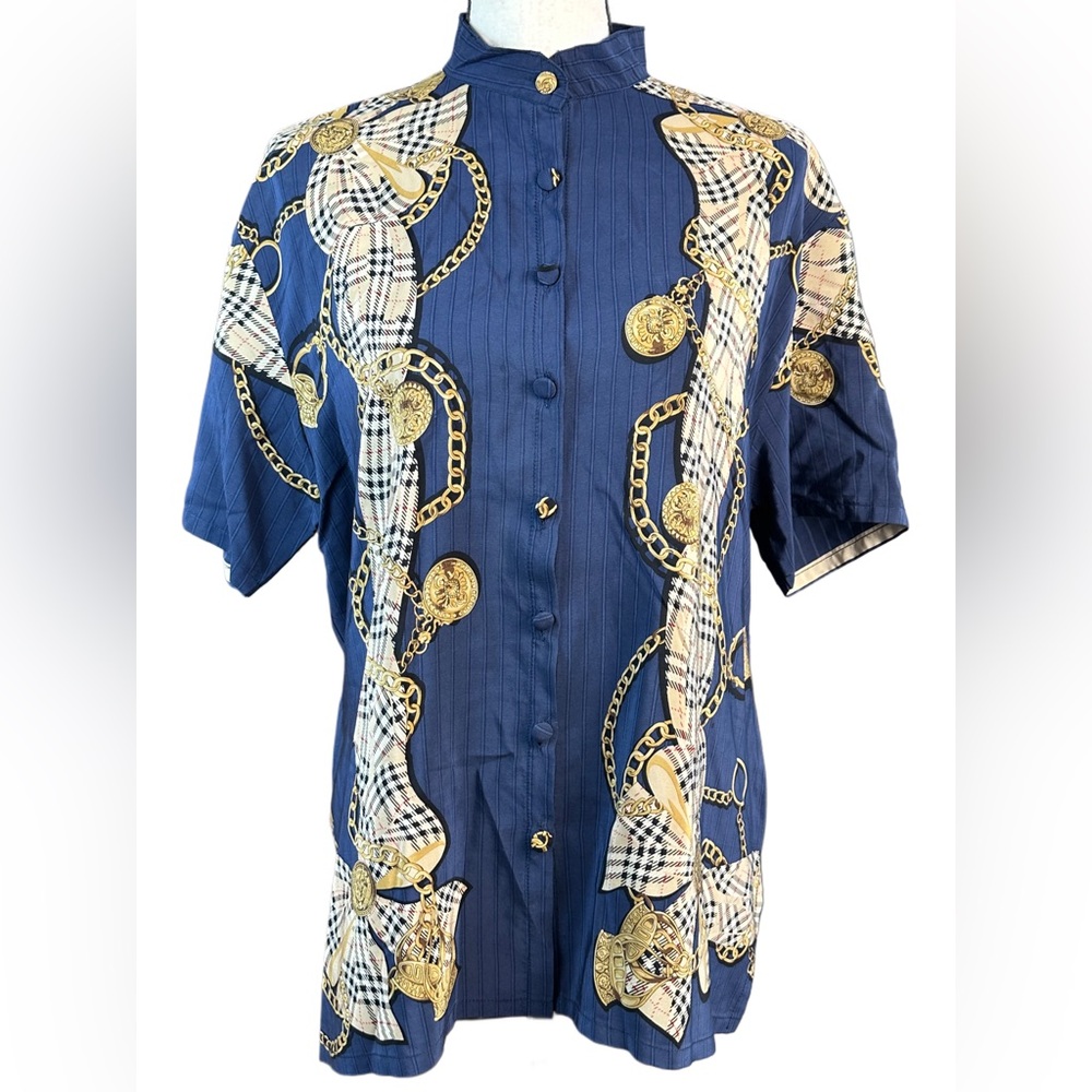 90’s Oversized Vintage Silk Blouse –Versace Style Print, Baroque, Women’s XL